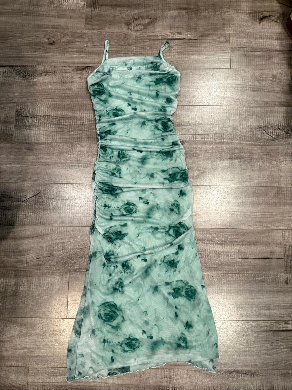 Women’s Mint Green Floral Maxi Dress - Spaghetti Strap